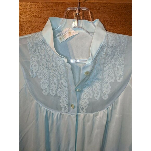 Vintage Texsheen Nylon Nightgown Robe Sz S Small Blue Lace - Picture 4 of 5
